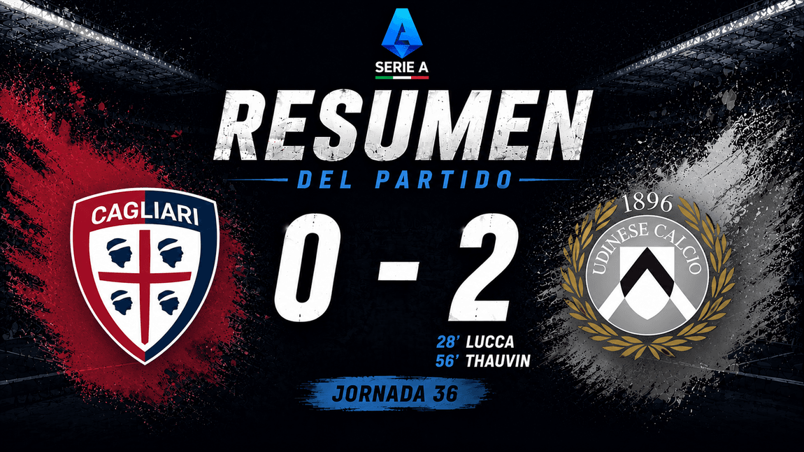 Cagliari 0-2 Udinese: crónica de la jornada 36 en la Serie A